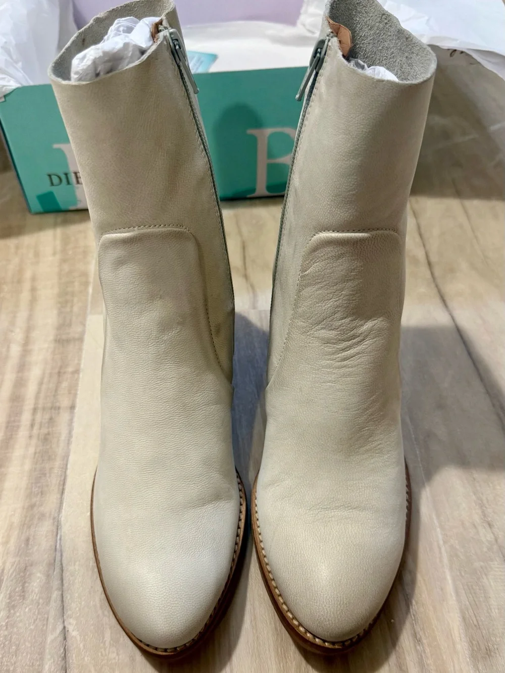 Majestic Cream Ankle Booties with Stacked Wood Heel